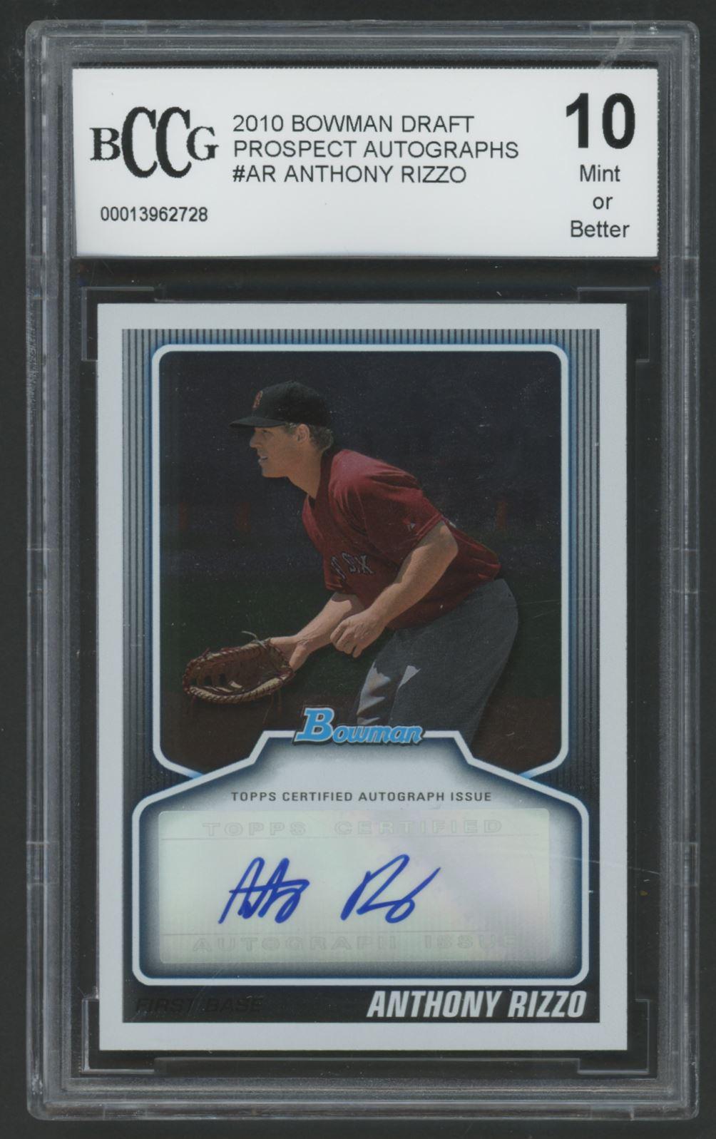 Anthony Rizzo 2010 Bowman Draft Prospect Autographs #AR RC (BCCG 10) at PristineAuction.com Anthony Rizzo 2010 Bowman Draft Prospect Autographs #AR RC (BCCG 10) at PristineAuction.com