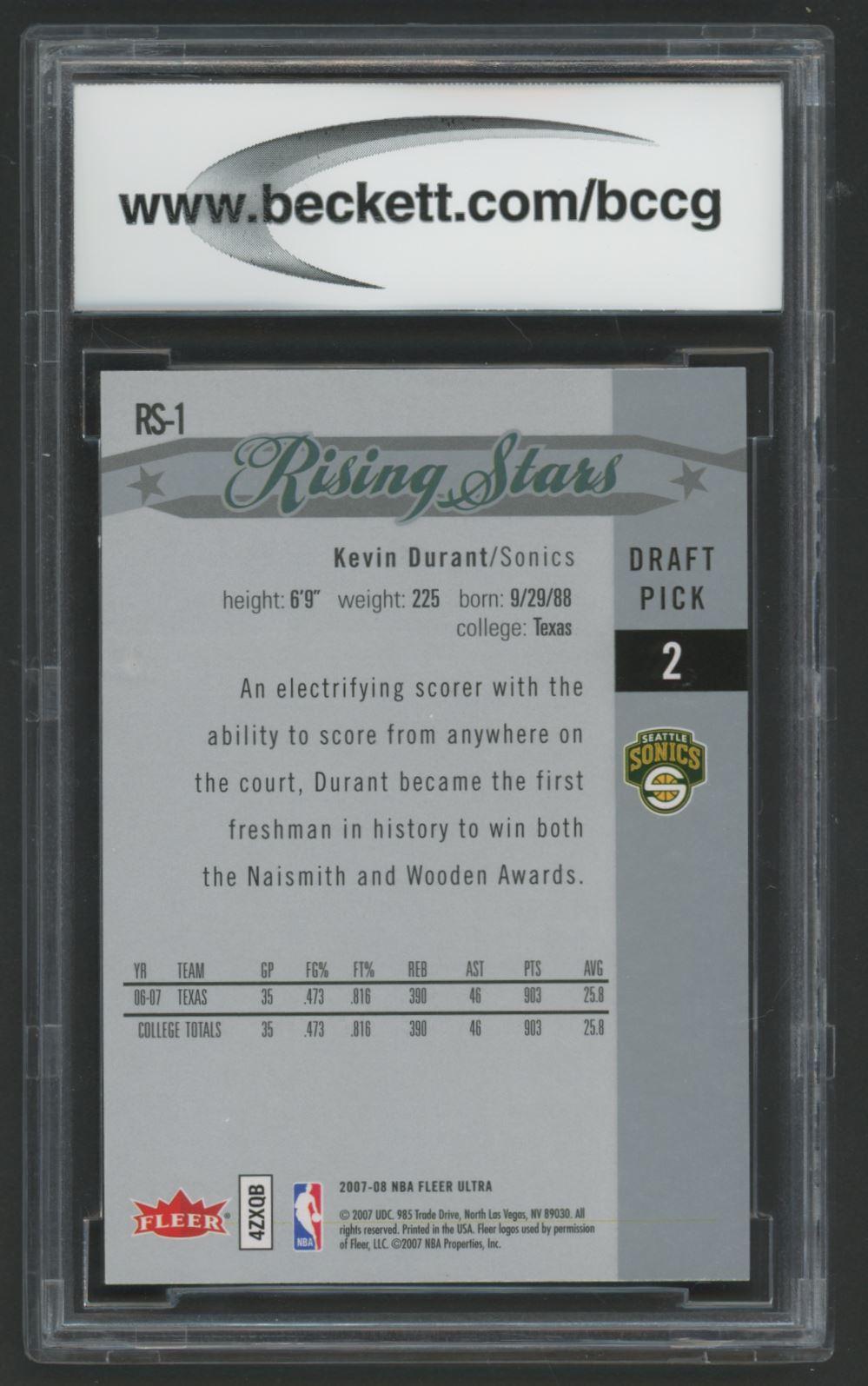 Kevin Durant 2007-08 Ultra SE Rising Stars #RS1 (BCCG 10) at PristineAuction.com Kevin Durant 2007-08 Ultra SE Rising Stars #RS1 (BCCG 10) at PristineAuction.com