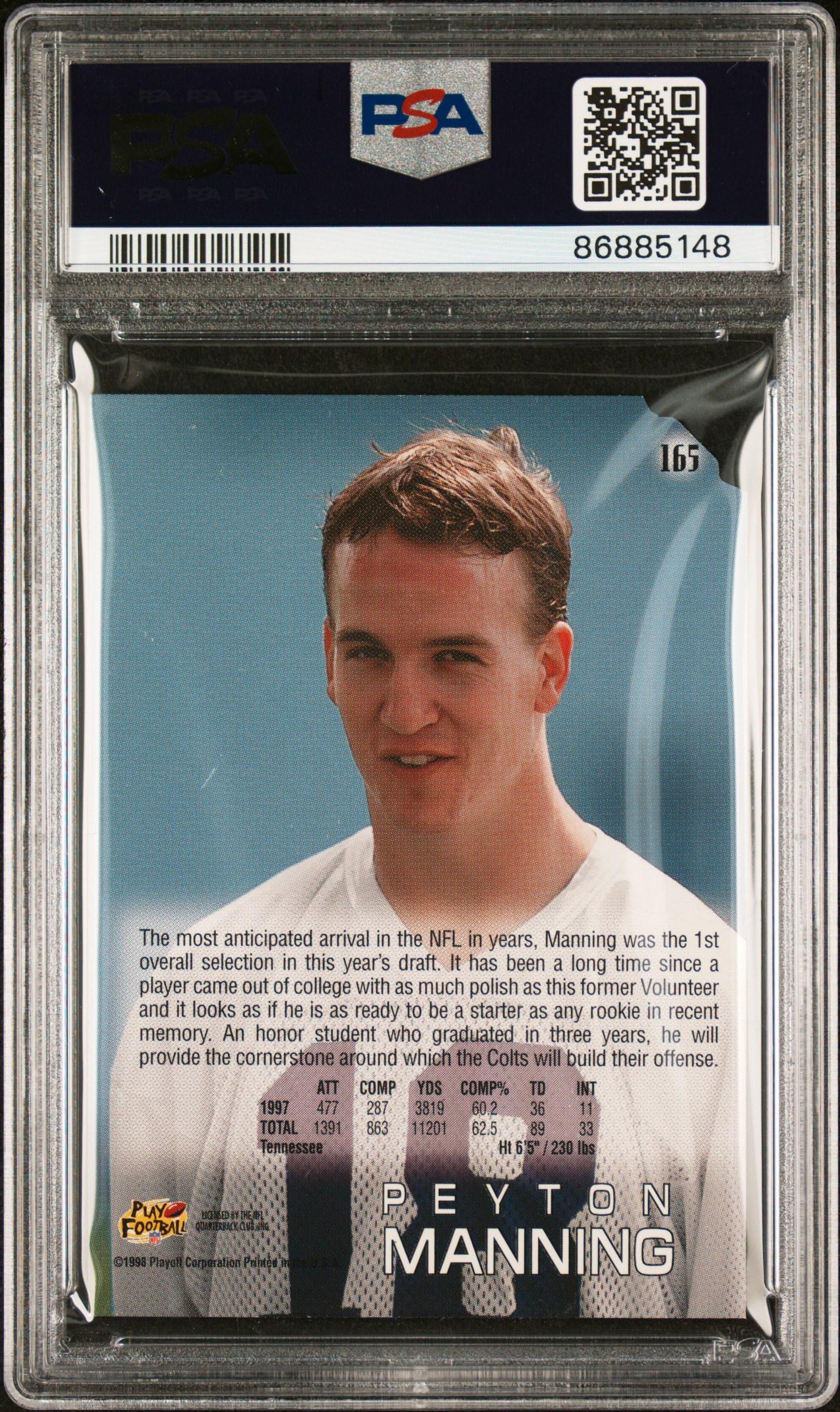 Peyton Manning 1998 Absolute Retail Green #165 (PSA 9) at PristineAuction.com Peyton Manning 1998 Absolute Retail Green #165 (PSA 9) at PristineAuction.com