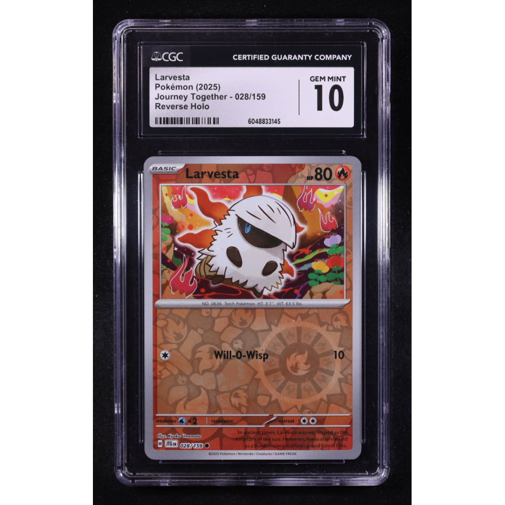 Larvesta 2025 Pokemon Journey Together #028 (CGC 10) at PristineAuction.com