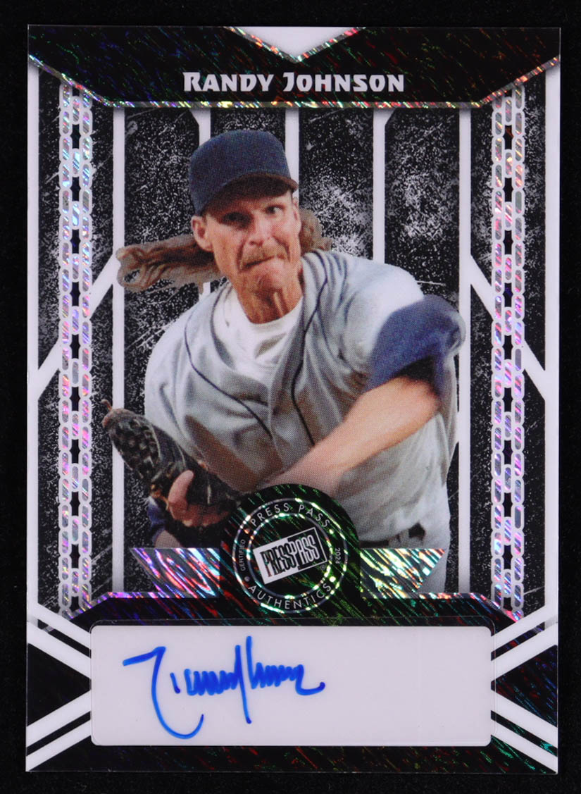 Randy Johnson 2024 Leaf Collective '00 Press Pass Autographs Shimmer Black #20ARJ1 #2/2 at PristineAuction.com Randy Johnson 2024 Leaf Collective '00 Press Pass Autographs Shimmer Black #20ARJ1 #2/2 at PristineAuction.com