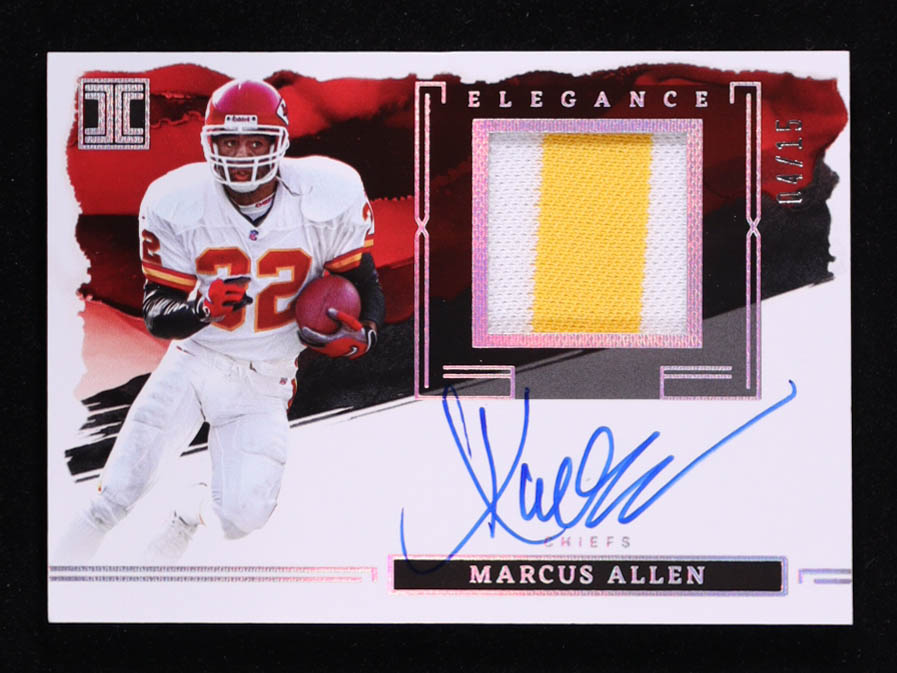 Marcus Allen 2023 Panini Impeccable Elegance Retired Patch Autographs Silver #6 #04/15 at PristineAuction.com Marcus Allen 2023 Panini Impeccable Elegance Retired Patch Autographs Silver #6 #04/15 at PristineAuction.com