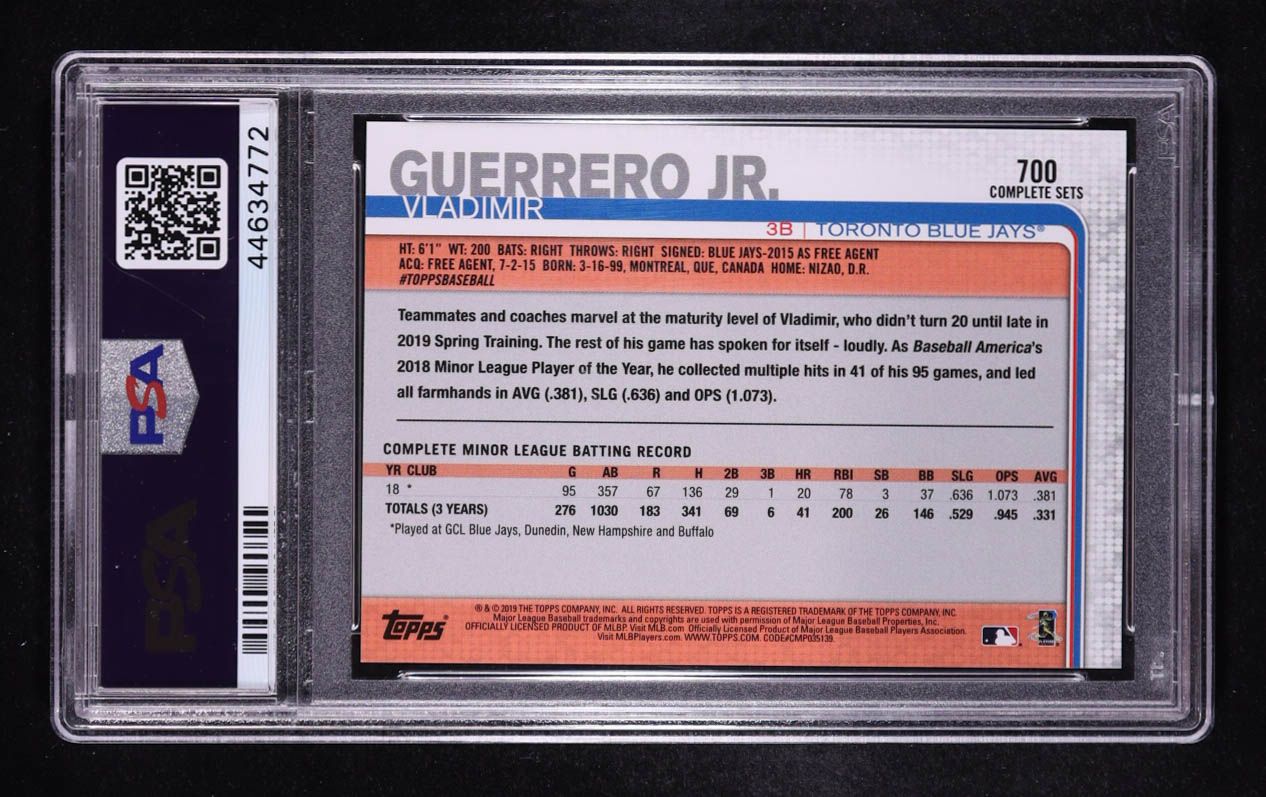 Vladimir Guerrero Jr. 2019 Topps Base Set Photo Variations #700D Fielding FACTORY RC (PSA 10) at PristineAuction.com Vladimir Guerrero Jr. 2019 Topps Base Set Photo Variations #700D Fielding FACTORY RC (PSA 10) at PristineAuction.com