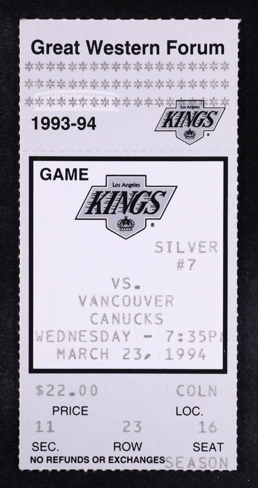 Kings 1993-94 Great Western Forum NHL Game Ticket at PristineAuction.com Kings 1993-94 Great Western Forum NHL Game Ticket at PristineAuction.com
