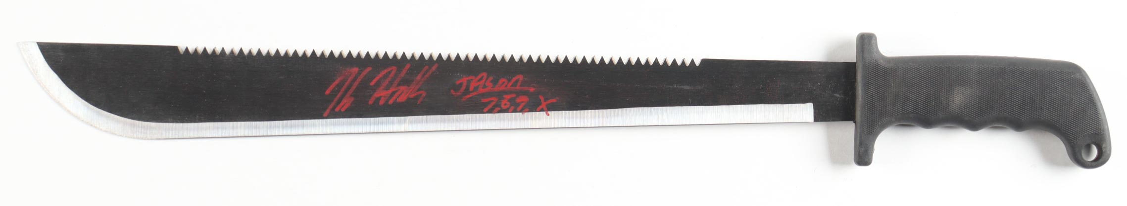 Kane Hodder Signed "Friday the 13th" 23" Steel Machete Inscribed "Jason 7, 8, 9, X" (JSA) at PristineAuction.com Kane Hodder Signed "Friday the 13th" 23" Steel Machete Inscribed "Jason 7, 8, 9, X" (JSA) at PristineAuction.com