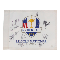 2018 Ryder Cup Pin Flag Signed by (10) with Phil Mickelson, Tony Finau, Rickie Fowler, Brooks Koepka (JSA) at PristineAuction.com