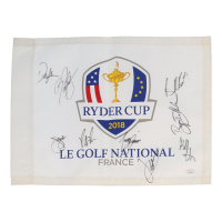 2018 Ryder Cup Pin Flag Signed by (9) with Tony Finau, Rickie Fowler, Dustin Johnson, Brooks Koepka (JSA) at PristineAuction.com