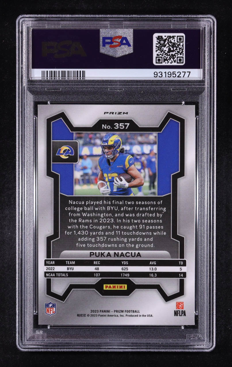 Puka Nacua 2023 Panini Prizm Silver #357 RC (PSA 10) at PristineAuction.com Puka Nacua 2023 Panini Prizm Silver #357 RC (PSA 10) at PristineAuction.com