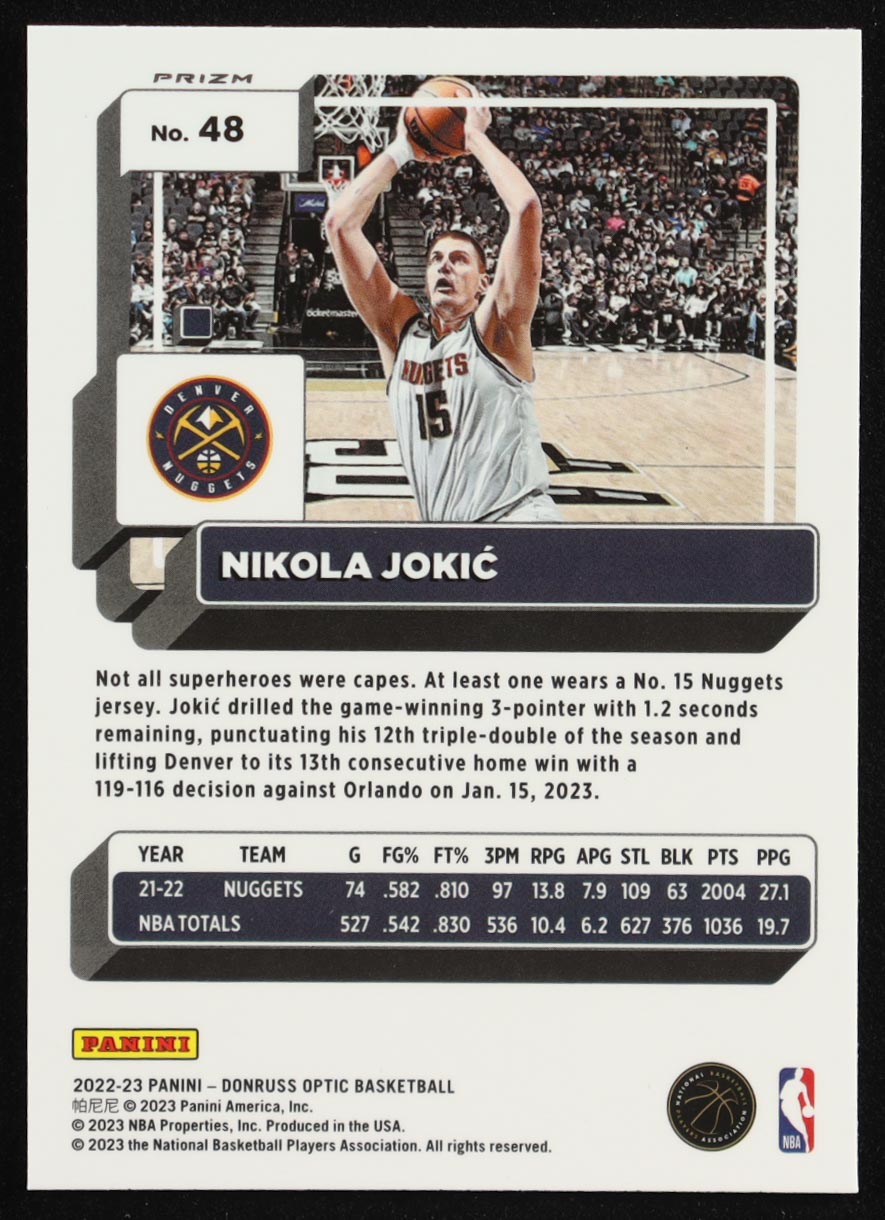 Nikola Jokic 2022-23 Donruss Optic Holo #48 at PristineAuction.com Nikola Jokic 2022-23 Donruss Optic Holo #48 at PristineAuction.com