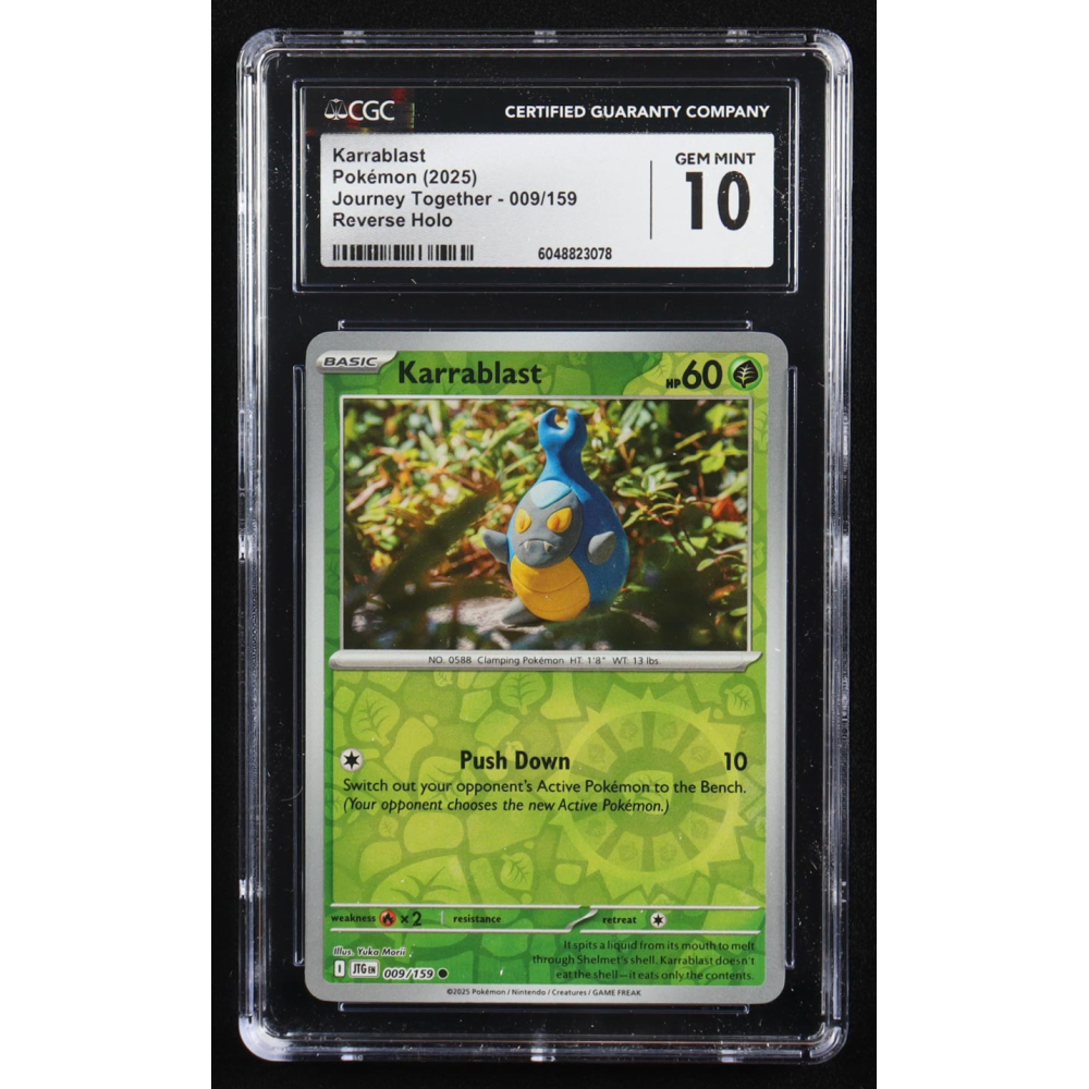 Karablast 2025 Pokemon Journey Together #009 (CGC 10) at PristineAuction.com