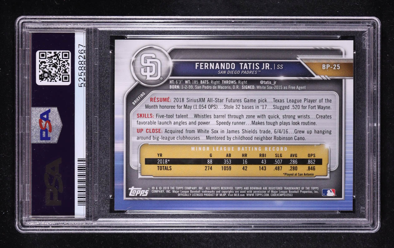 Fernando Tatis Jr. 2019 Bowman Prospects #BP25 RC (PSA 10) at PristineAuction.com Fernando Tatis Jr. 2019 Bowman Prospects #BP25 RC (PSA 10) at PristineAuction.com