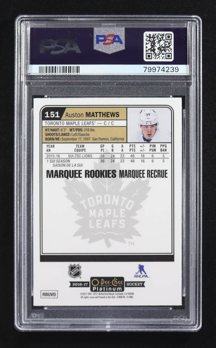 Auston Matthews 2016-17 O-Pee-Chee Platinum #151 RC (PSA 9) at PristineAuction.com Auston Matthews 2016-17 O-Pee-Chee Platinum #151 RC (PSA 9) at PristineAuction.com