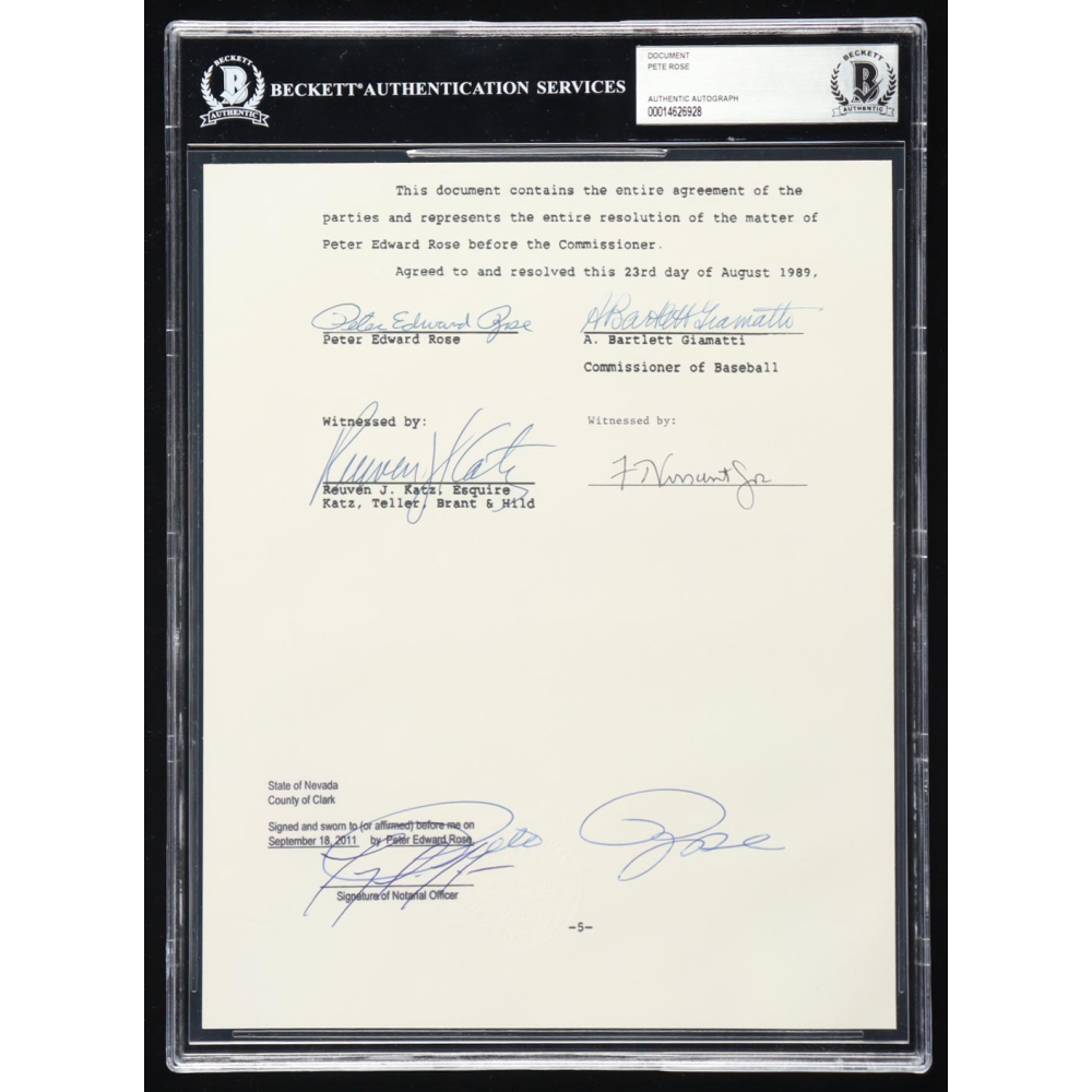 Pete Rose Signed 1989 Legal Document (Beckett) at PristineAuction.com
