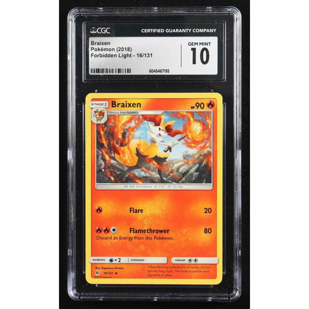 Braixen 2018 Pokemon Forbidden Light #16 (CGC 10) at PristineAuction.com