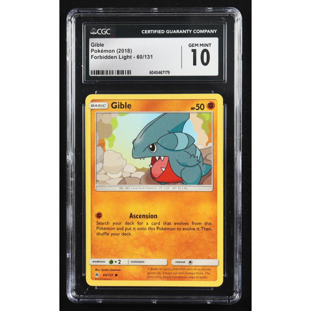 Gible 2018 Pokemon Forbidden Light #60 (CGC 10) at PristineAuction.com