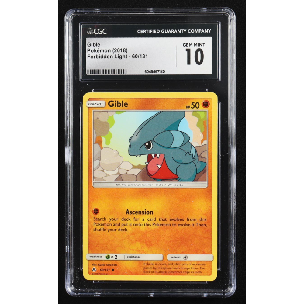 Gible 2018 Pokemon Forbidden Light #60 (CGC 10) at PristineAuction.com
