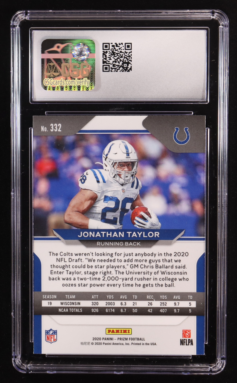 Jonathan Taylor 2020 Panini Prizm #332 RC (CSG 10) at PristineAuction.com Jonathan Taylor 2020 Panini Prizm #332 RC (CSG 10) at PristineAuction.com