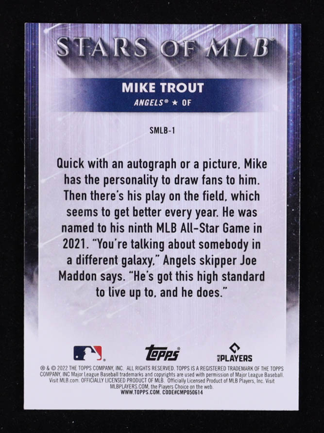 Mike Trout 2022 Topps Stars of MLB #SMLB1 at PristineAuction.com Mike Trout 2022 Topps Stars of MLB #SMLB1 at PristineAuction.com