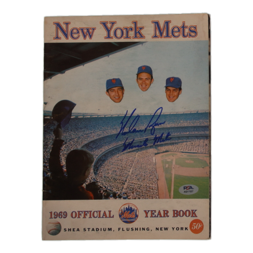 Nolan Ryan Signed 1969 Shea Stadium On-Site Program Inscribed "Miracle Mets" (PSA) at PristineAuction.com Nolan Ryan Signed 1969 Shea Stadium On-Site Program Inscribed "Miracle Mets" (PSA) at PristineAuction.com