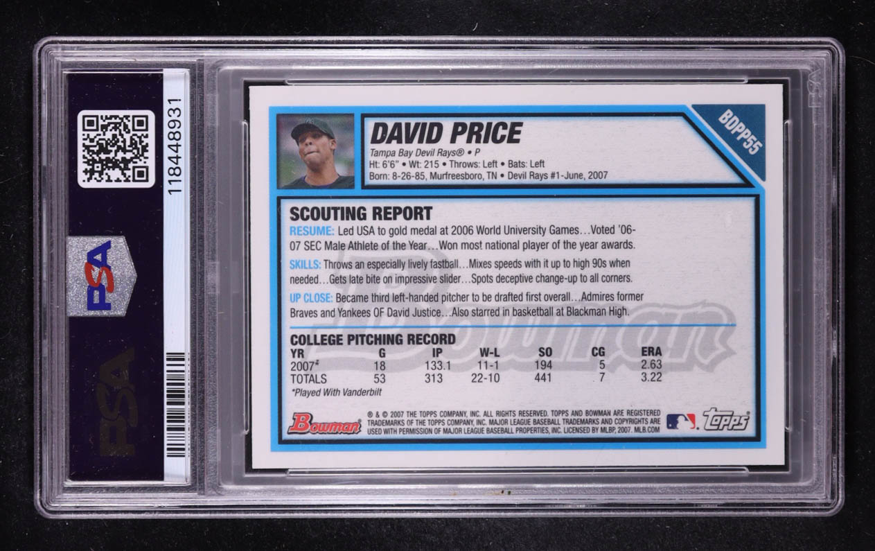 David Price 2007 Bowman Draft Draft Picks Gold #BDPP55 (PSA 9) at PristineAuction.com David Price 2007 Bowman Draft Draft Picks Gold #BDPP55 (PSA 9) at PristineAuction.com