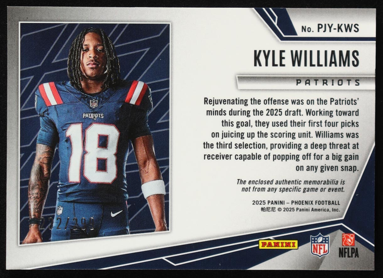 Kyle Williams 2025 Panini Phoenix Rookie Phenom Jerseys Red #16 #232/299 RC at PristineAuction.com Kyle Williams 2025 Panini Phoenix Rookie Phenom Jerseys Red #16 #232/299 RC at PristineAuction.com