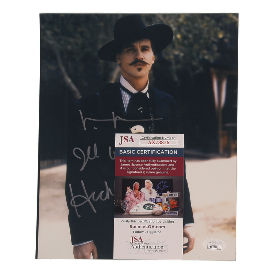 Val Kilmer Signed "Tombstone" 8x10 Photo Inscribed "I'll Be Your Huckleberry!" (JSA) at PristineAuction.com Val Kilmer Signed "Tombstone" 8x10 Photo Inscribed "I'll Be Your Huckleberry!" (JSA) at PristineAuction.com