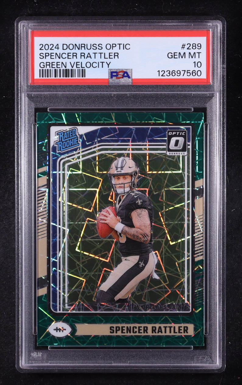 Spencer Rattler 2024 Donruss Optic Green Velocity #289 RR (PSA 10) at PristineAuction.com Spencer Rattler 2024 Donruss Optic Green Velocity #289 RR (PSA 10) at PristineAuction.com