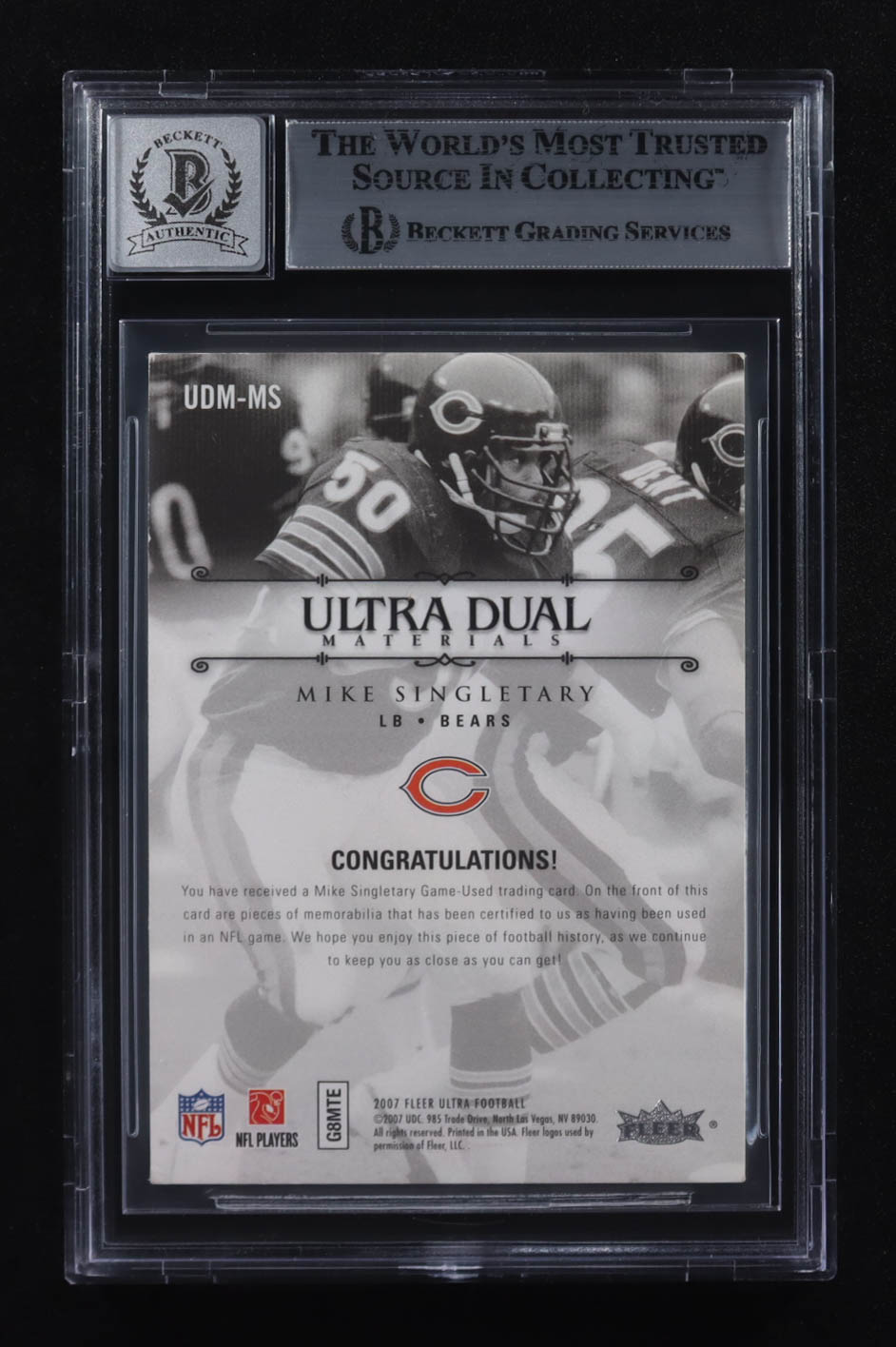 Mike Singletary Signed 2007 Ultra Dual Materials Silver #MS #35/75 (BGS Encapsulated) at PristineAuction.com Mike Singletary Signed 2007 Ultra Dual Materials Silver #MS #35/75 (BGS Encapsulated) at PristineAuction.com