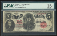 1907 United States Legal Tender $5 Five Note (PMG 15) at PristineAuction.com