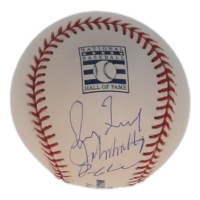 Greg Maddux, John Smoltz, & Tomm Glavine Signed OML Hall of Fame Logo Baseball (JSA) at PristineAuction.com