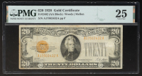 1928 $20 Twenty Dollar Gold Certificate AA Block (PMG 25 VF) at PristineAuction.com