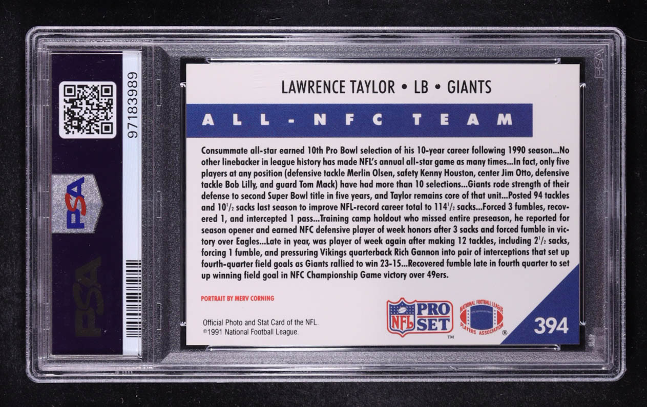 Lawrence Taylor 1991 Pro Set #394 NFC (PSA 10) at PristineAuction.com Lawrence Taylor 1991 Pro Set #394 NFC (PSA 10) at PristineAuction.com