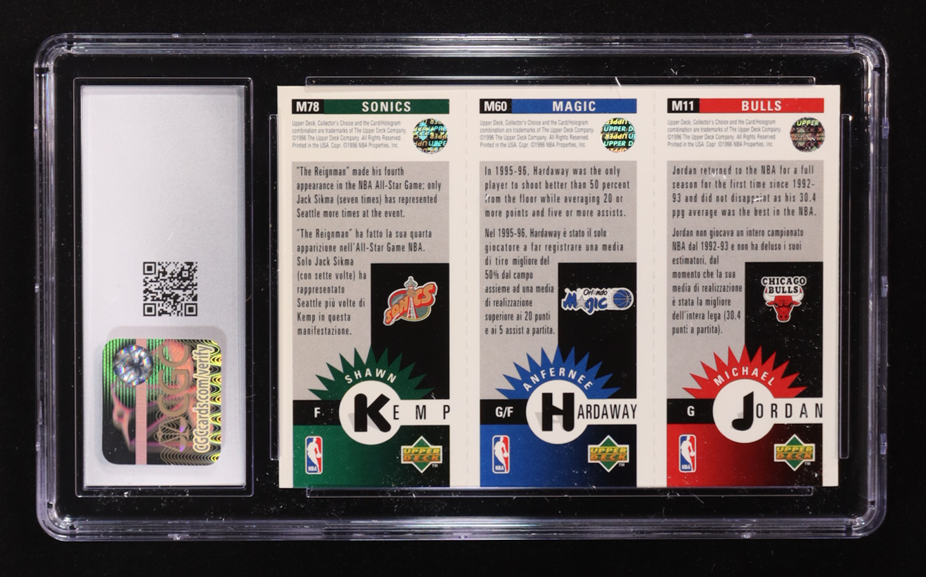Michael Jordan / Anfernee Hardaway / Shawn Kemp 1996-97 Collector's Choice Mini-Cards #M78 (CGC 7.5) at PristineAuction.com Michael Jordan / Anfernee Hardaway / Shawn Kemp 1996-97 Collector's Choice Mini-Cards #M78 (CGC 7.5) at PristineAuction.com