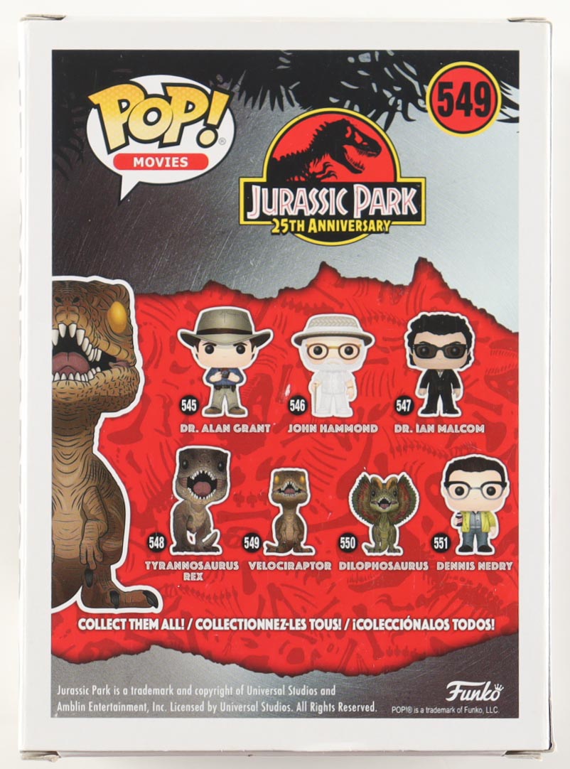 David Koepp Morgan Signed "Jurassic Park 25th Anniversary" #549 Velociraptor Funko Pop! Vinyl Figure (ACOA) at PristineAuction.com David Koepp Morgan Signed "Jurassic Park 25th Anniversary" #549 Velociraptor Funko Pop! Vinyl Figure (ACOA) at PristineAuction.com