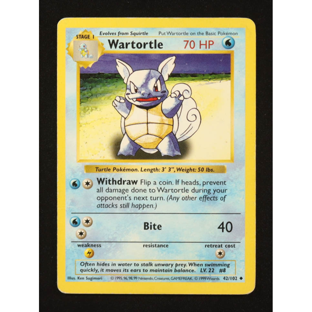 Wartortle 1999 Pokemon Base Unlimited #42 Shadowless at PristineAuction.com