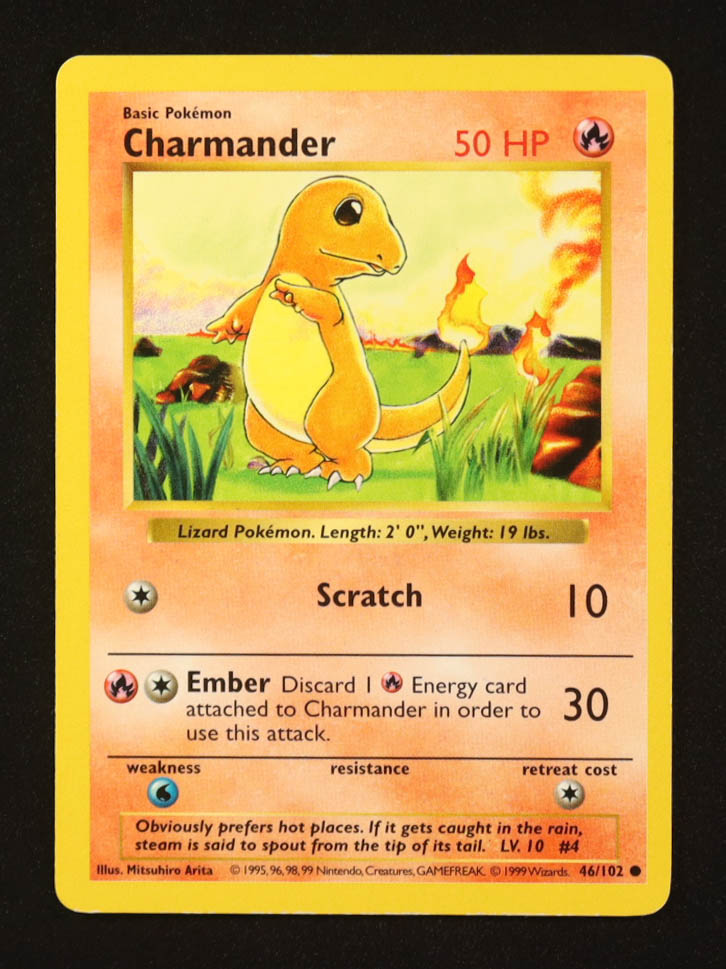 Charmander 1999 Pokemon Base Unlimited Shadowless #46 at PristineAuction.com Charmander 1999 Pokemon Base Unlimited Shadowless #46 at PristineAuction.com