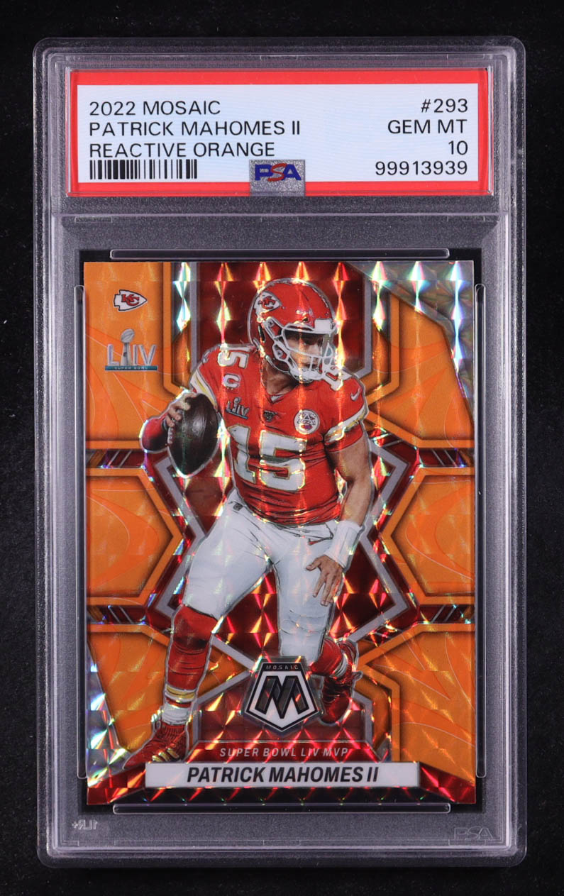 Patrick Mahomes II 2022 Panini Mosaic Mosaic Reactive Orange #293 (PSA 10) at PristineAuction.com Patrick Mahomes II 2022 Panini Mosaic Mosaic Reactive Orange #293 (PSA 10) at PristineAuction.com