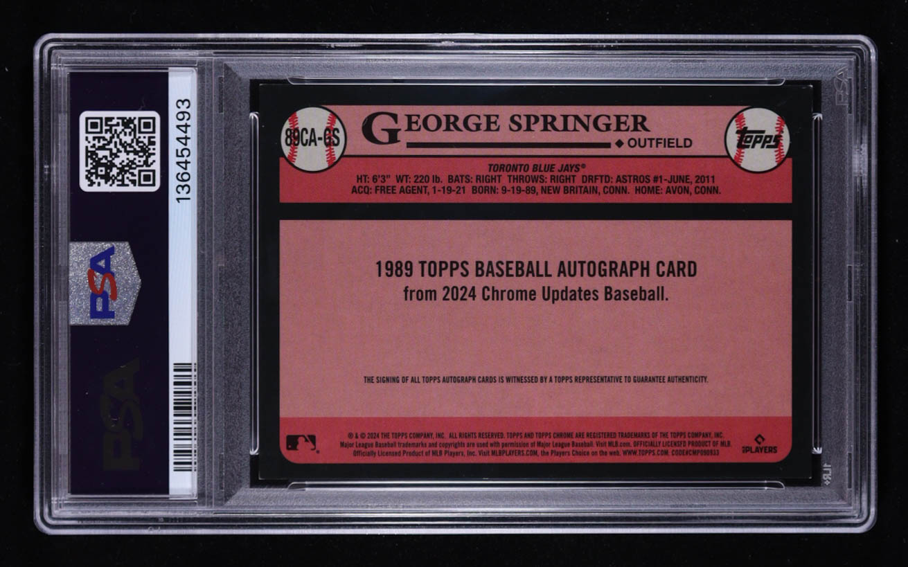George Springer 2024 Topps Chrome Update '89 Topps Autographs Black Refractors #89CAGS #03/10 (PSA 8) at PristineAuction.com George Springer 2024 Topps Chrome Update '89 Topps Autographs Black Refractors #89CAGS #03/10 (PSA 8) at PristineAuction.com