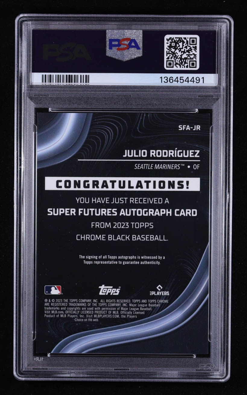 Julio Rodriguez 2023 Topps Chrome Black Super Futures Autographs #SFAJR #93/99 (PSA 8) at PristineAuction.com Julio Rodriguez 2023 Topps Chrome Black Super Futures Autographs #SFAJR #93/99 (PSA 8) at PristineAuction.com