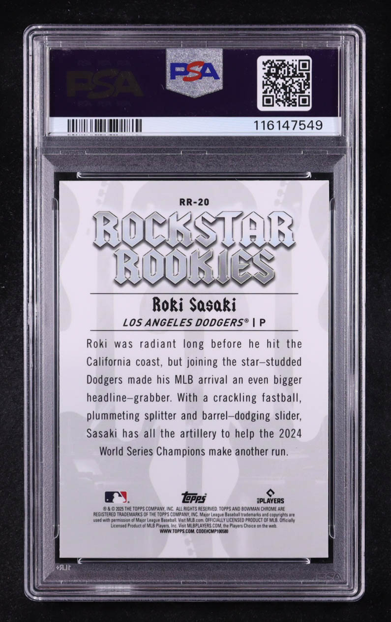 Roki Sasaki 2025 Bowman Chrome Rockstar Rookies #RR20 RC (PSA 10) at PristineAuction.com Roki Sasaki 2025 Bowman Chrome Rockstar Rookies #RR20 RC (PSA 10) at PristineAuction.com