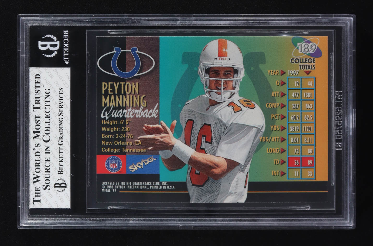Peyton Manning 1998 Metal Universe #189 RC (BGS 8) at PristineAuction.com Peyton Manning 1998 Metal Universe #189 RC (BGS 8) at PristineAuction.com