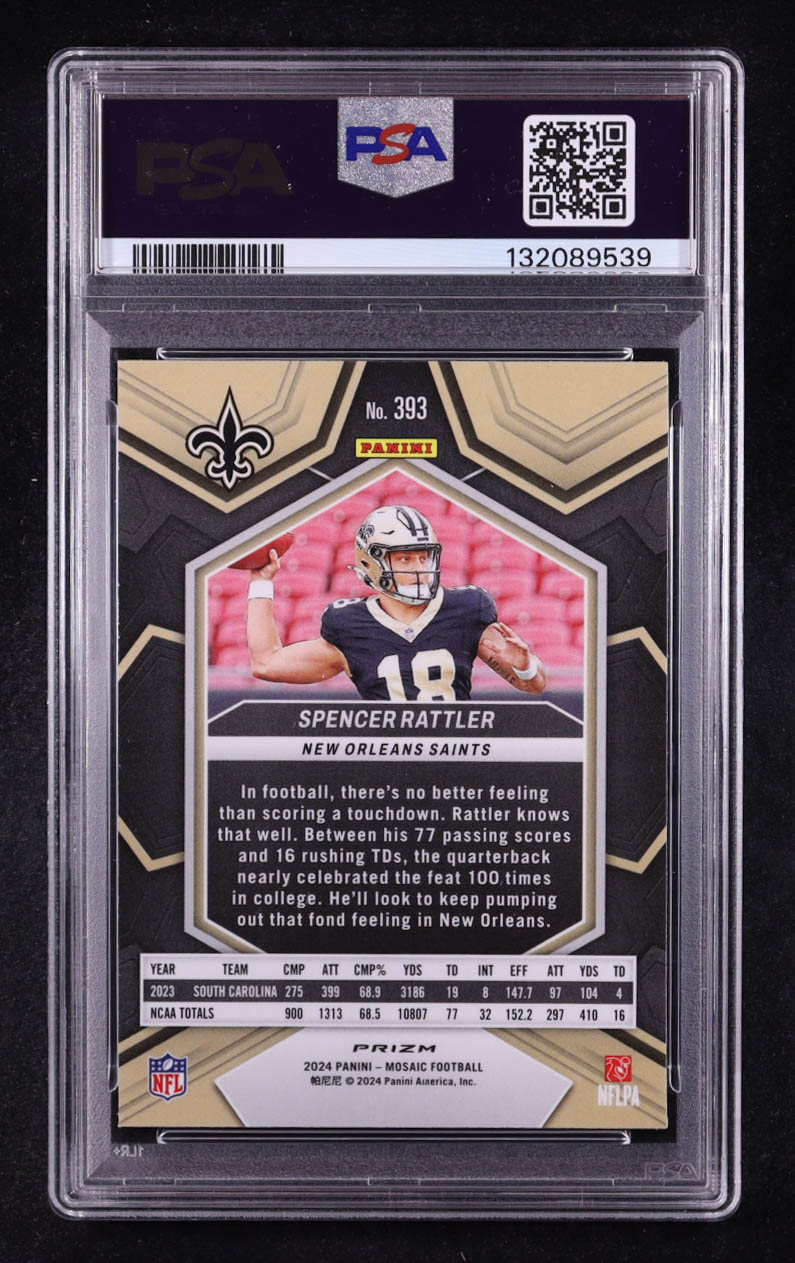 Spencer Rattler 2024 Panini Mosaic Mosaic Choice Red and Green #393 RC (PSA 10) at PristineAuction.com Spencer Rattler 2024 Panini Mosaic Mosaic Choice Red and Green #393 RC (PSA 10) at PristineAuction.com