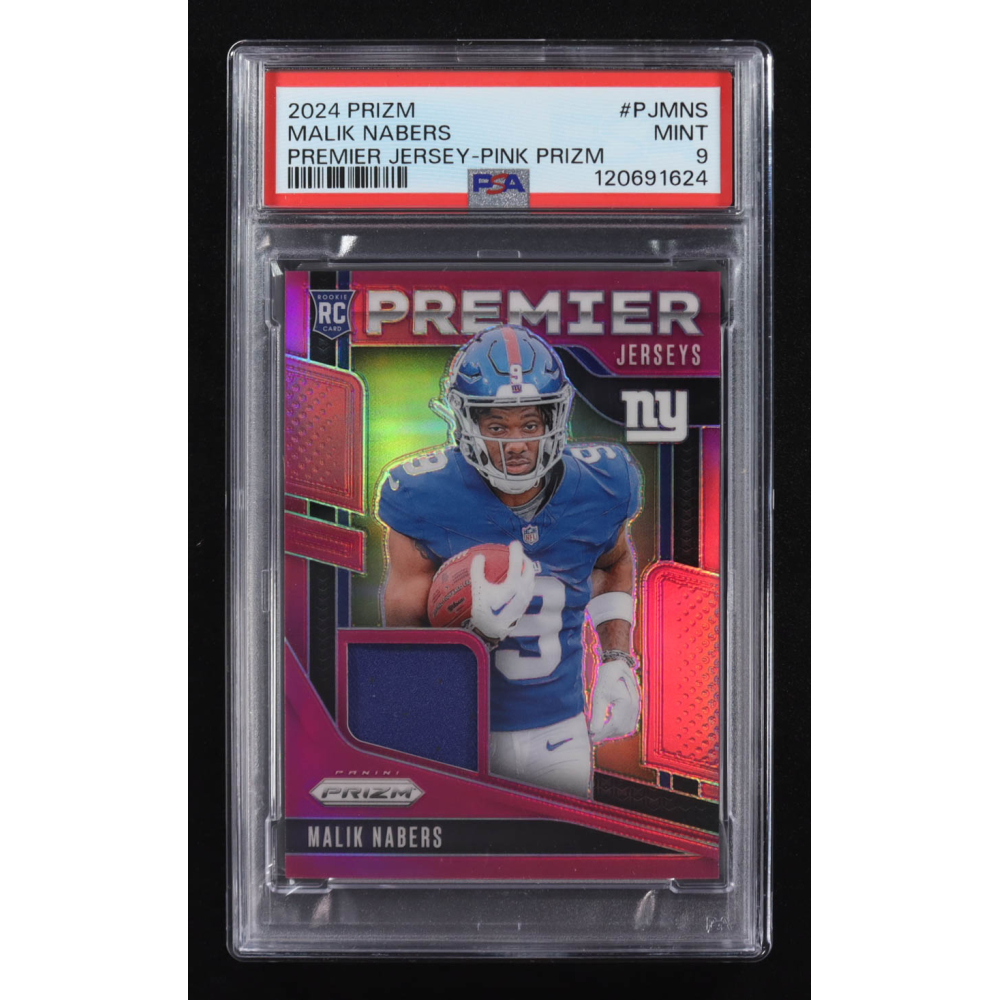 Malik Nabers 2024 Panini Prizm Premier Jerseys Pink #PJ-MNS RC (PSA 9) at PristineAuction.com