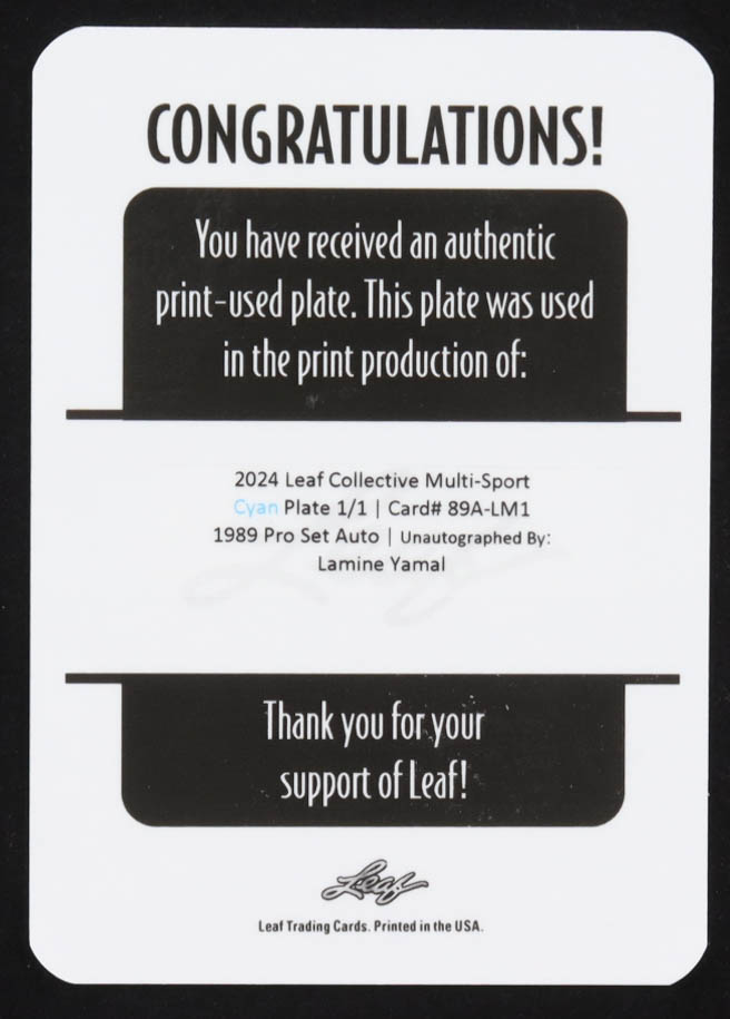 Lamine Yamal 2024 Leaf Collective Printing Plates Cyan #89ALM1 #1/1 at PristineAuction.com Lamine Yamal 2024 Leaf Collective Printing Plates Cyan #89ALM1 #1/1 at PristineAuction.com