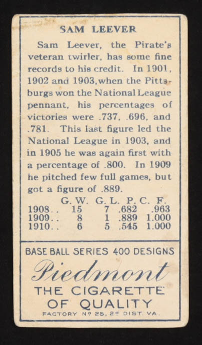 Sam Leever 1911 T205 Gold Border #113 at PristineAuction.com Sam Leever 1911 T205 Gold Border #113 at PristineAuction.com