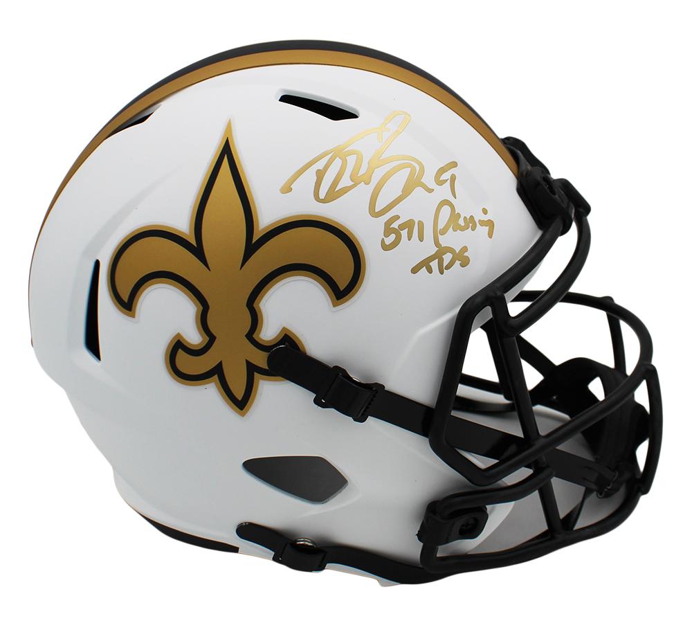 Drew Brees Signed Saints Full-Size Lunar Eclipse Alternate Speed Helmet Inscribed "571 Passing TD's" (Beckett) at PristineAuction.com Drew Brees Signed Saints Full-Size Lunar Eclipse Alternate Speed Helmet Inscribed "571 Passing TD's" (Beckett) at PristineAuction.com