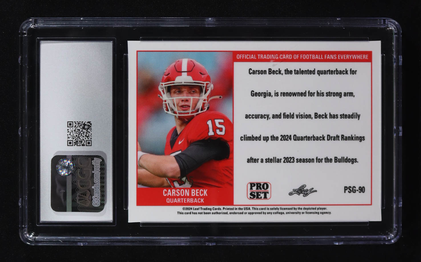 Carson Beck 2023 Leaf Web Exclusives Pro Set Tie-Die #PSG90 #3/5 (CGC 8.5) at PristineAuction.com Carson Beck 2023 Leaf Web Exclusives Pro Set Tie-Die #PSG90 #3/5 (CGC 8.5) at PristineAuction.com