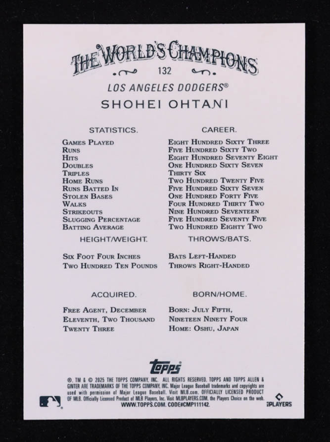 Shohei Ohtani 2025 Topps Allen and Ginter Chrome #132 at PristineAuction.com Shohei Ohtani 2025 Topps Allen and Ginter Chrome #132 at PristineAuction.com