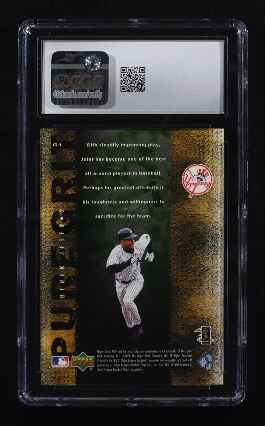 Derek Jeter 2000 Upper Deck MVP Pure Grit #G1 (CGC 10) at PristineAuction.com Derek Jeter 2000 Upper Deck MVP Pure Grit #G1 (CGC 10) at PristineAuction.com