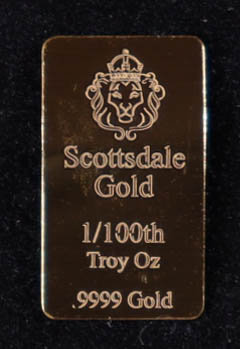 .01 Troy Oz. .9999 Fine Gold Bar - Scottsdale Gold at PristineAuction.com .01 Troy Oz. .9999 Fine Gold Bar - Scottsdale Gold at PristineAuction.com